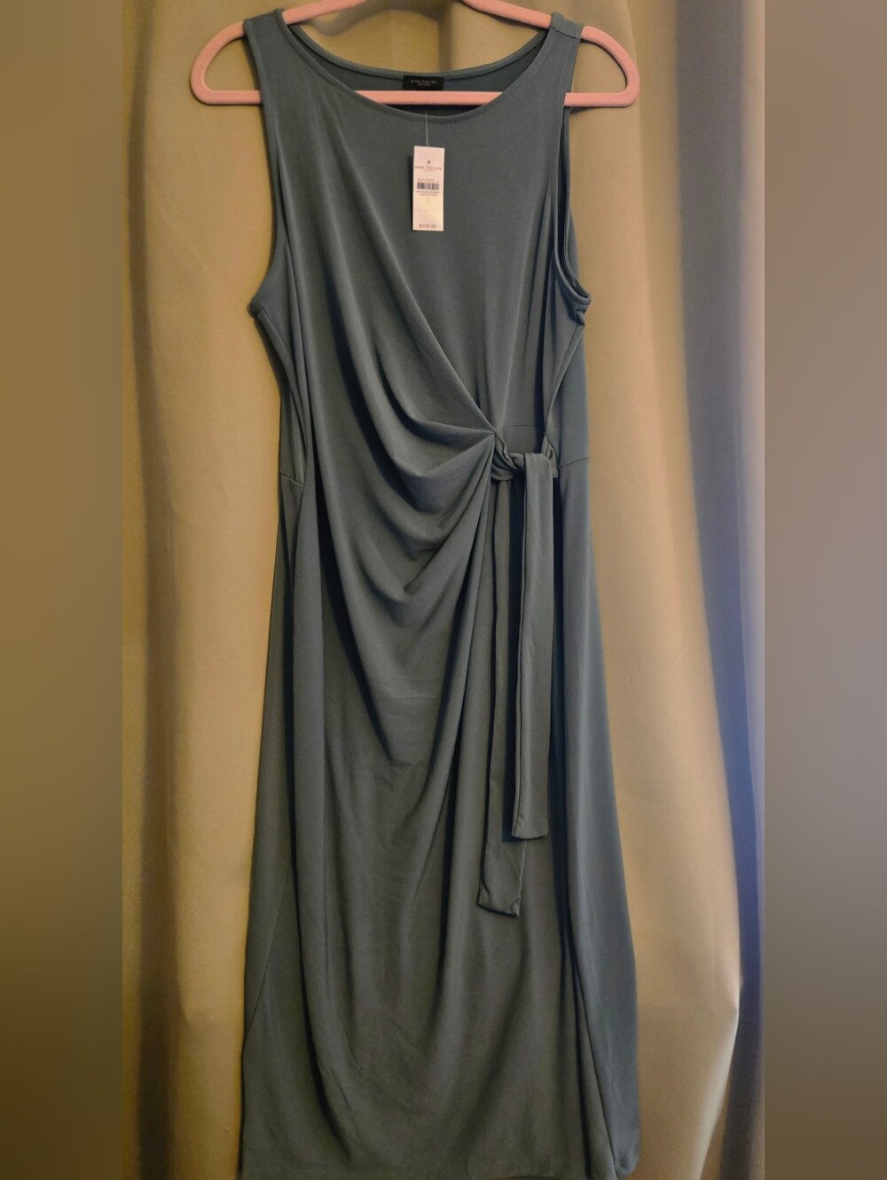 Ann Taylor Teal Sleeveless Knot-Detail Midi Dress